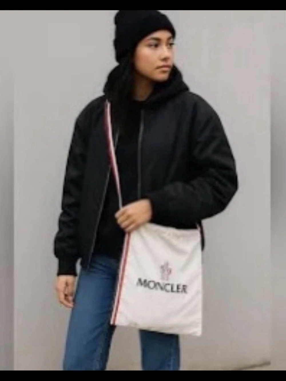 Moncler White Dust Bag with Red Stripe